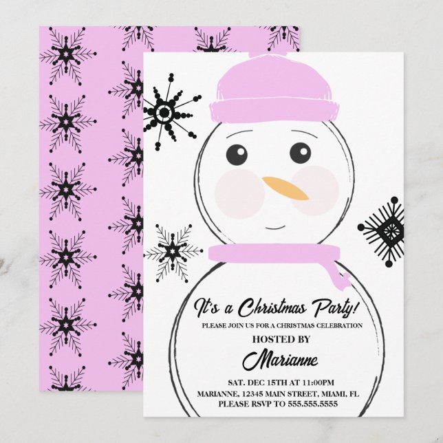 Convite de festa de Natal com boneco de neve com c (Frente/Verso)