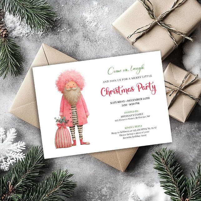 Convite de festa de Natal com cartão de Papai Noel (Funny pink santa Christmas party invitation card

)