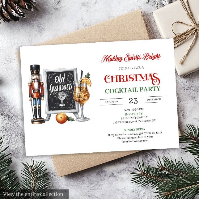 Convite de festa de Natal com cocktails impressos  (Modern printable Christmas cocktails party invitation

)