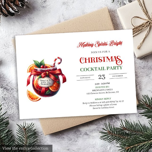 Convite de festa de Natal com cocktails sangria el (Elegant mojito Christmas cocktails party invite

)