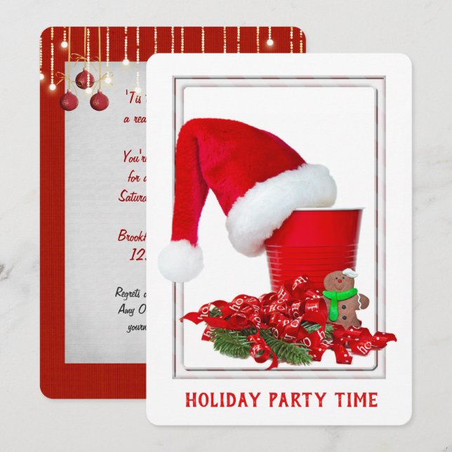 convite de festa de Natal com copo vermelho (Frente/Verso)