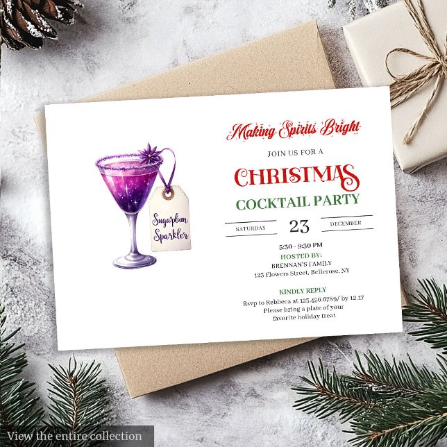 Convite de festa de Natal com coquetéis editáveis  (Trendy editable Christmas cocktails party invitation

)