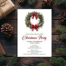 Convite de festa de Natal com coroa de pinheiro aq