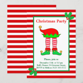 Convite de festa de Natal com elfo de Natal em ver