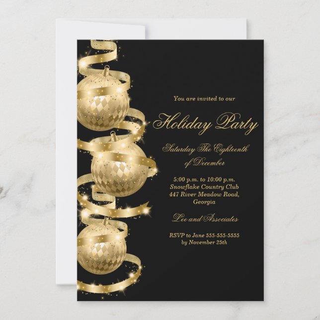 Convite de Festa de Natal com Enfeite Dourado Fest (Frente)
