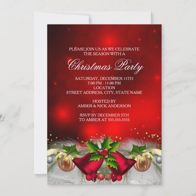 Convite de Festa de Natal com Enfeites de Azevinho (Frente)
