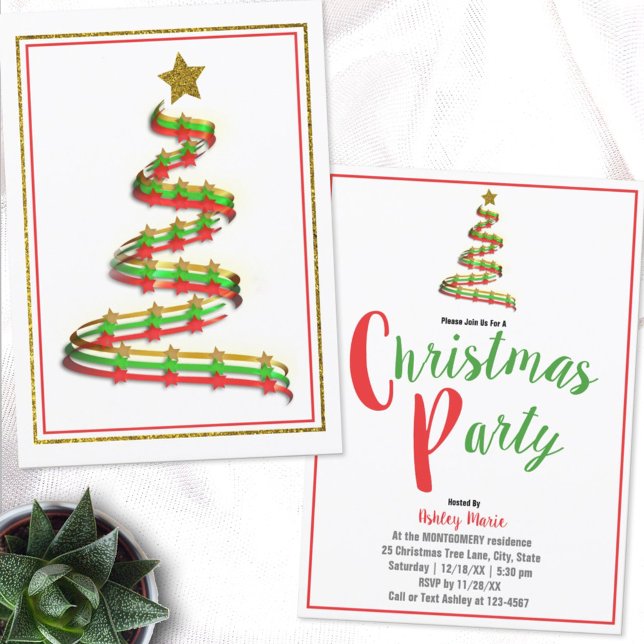 Convite de Festa de Natal com Fita Abstrata em Dou (Criador carregado)