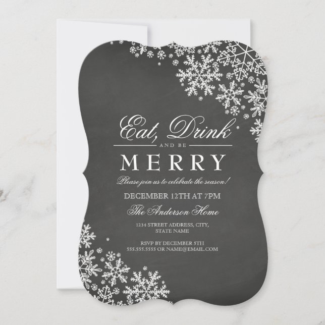 Convite de festa de Natal com floco de neve branco (Frente)