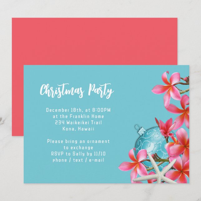 Convite de festa de Natal com flores de Plumeria r (Frente/Verso)