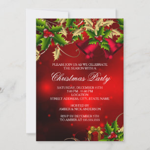 Convite de festa de Natal com folhas de azevinho e