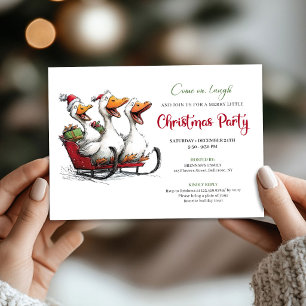Convite de Festa de Natal com Gansos Bobos e Ilust