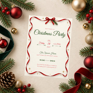 Convite de Festa de Natal com Laço Vermelho Clássi
