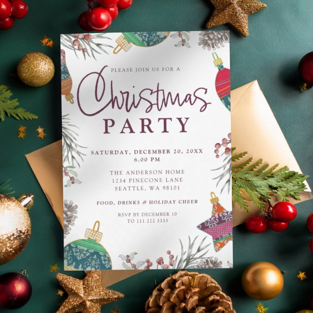 Convite de Festa de Natal com Ornamentação em Aqua (Criador carregado)