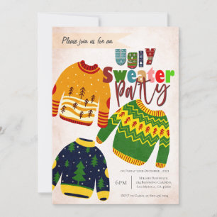 Convite de festa de Natal com suéter feio fofo