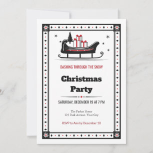 Convite de festa de Natal com trenó de xilogravura