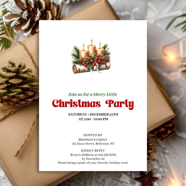 Convite de Festa de Natal com Velas de Natal Elega (Chic Christmas Candles Holiday Party Invite)