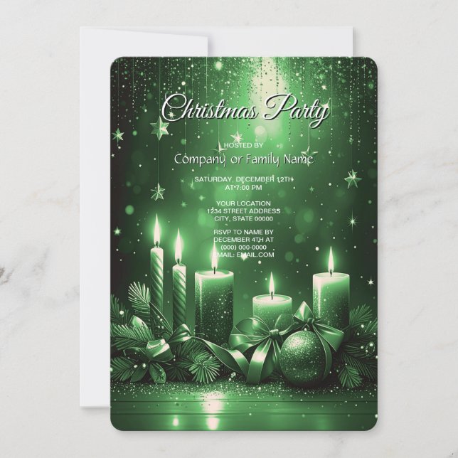 Convite de Festa de Natal com Velas Verdes (Frente)