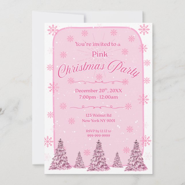 Convite de festa de Natal cor-de-rosa (Frente)
