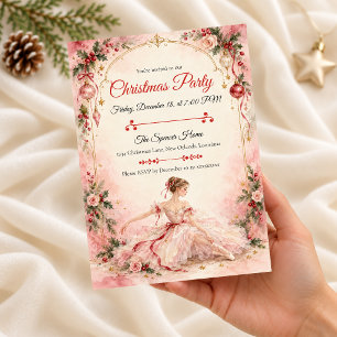 Convite de festa de Natal da bailarina cor-de-rosa