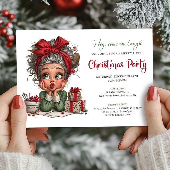 Convite de festa de Natal da Vovó Alegre em estilo (Cheerful Christmas Grandma Comic Party Invitation)