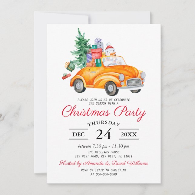 Convite de festa de Natal de Caminhão Aquarela Rús (Frente)