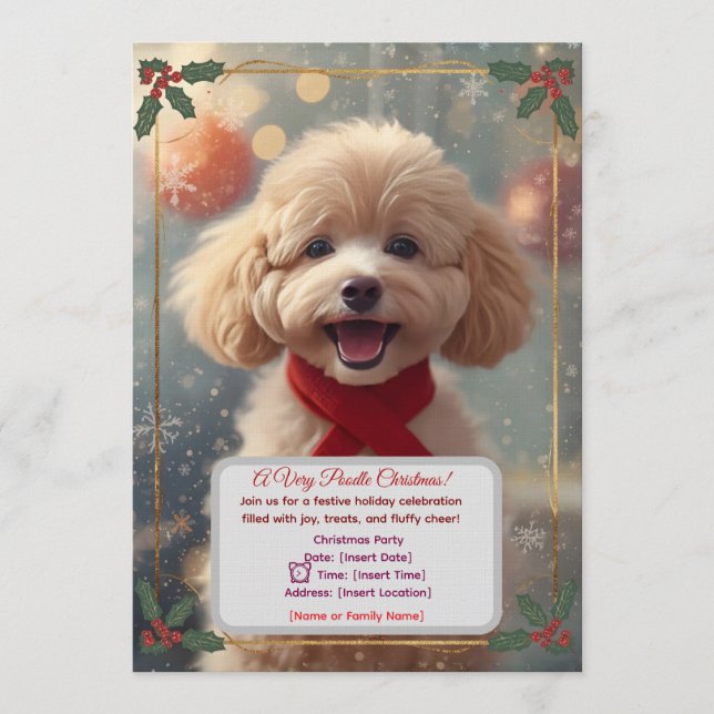 Convite de Festa de Natal de Caniche Fofo (Frente)