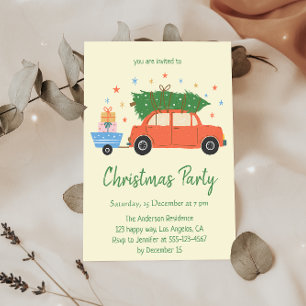 Convite de festa de Natal de carro vermelho retrô