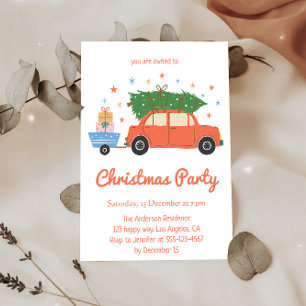 Convite de festa de Natal de carro vermelho retrô 
