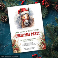Convite de festa de Natal de cavalos e laços para 