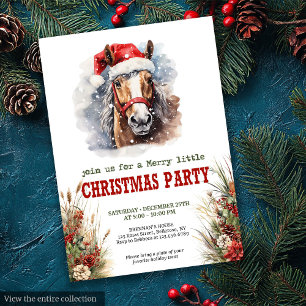 Convite de festa de Natal de cavalos e laços para 