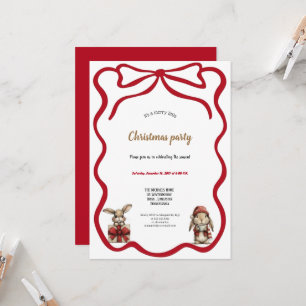 convite de festa de natal de coelhos vermelhos fof