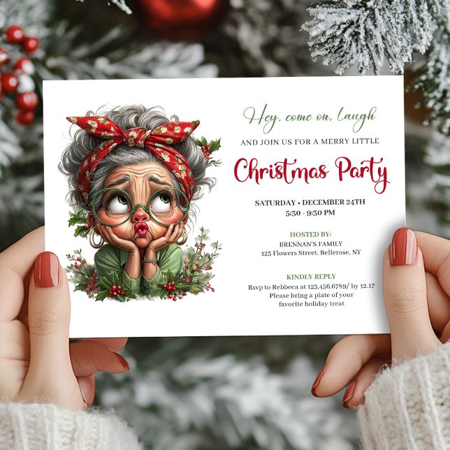 Convite de festa de Natal de desenho animado da Vo (Merry Fun Grandma Cartoon Christmas Party Invite)