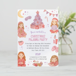 Convite de festa de Natal de pijama rosa