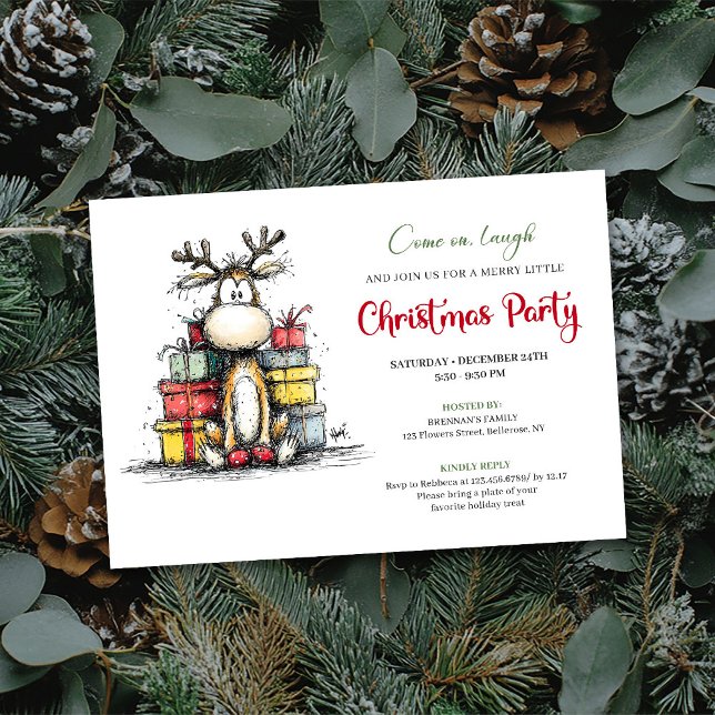 Convite de festa de Natal de rena engraçada e eleg (Chic funny reindeer Christmas party invitation

)