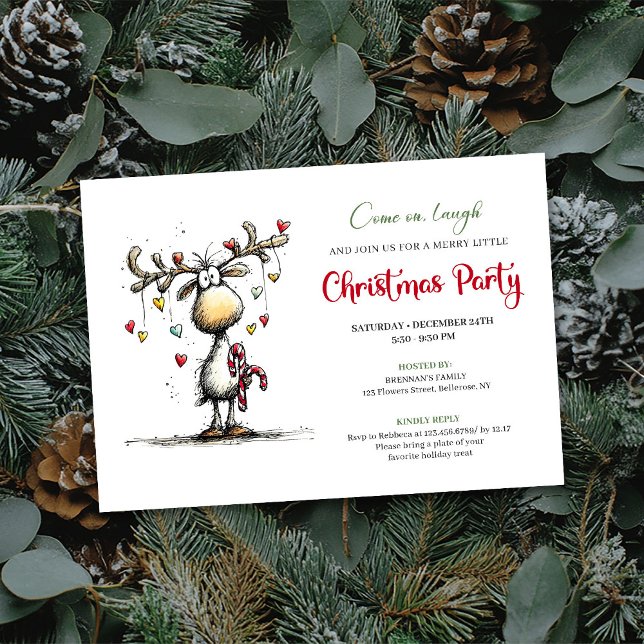 Convite de festa de Natal de rena engraçada tradic (Traditional funny reindeer Christmas party invite

)
