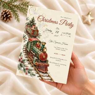 Convite de festa de Natal de trem vintage
