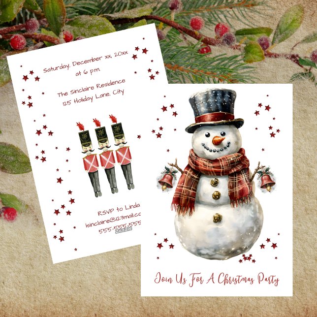 Convite de Festa de Natal do Boneco de Neve (Christmas Snowman Holiday Party Invitation)