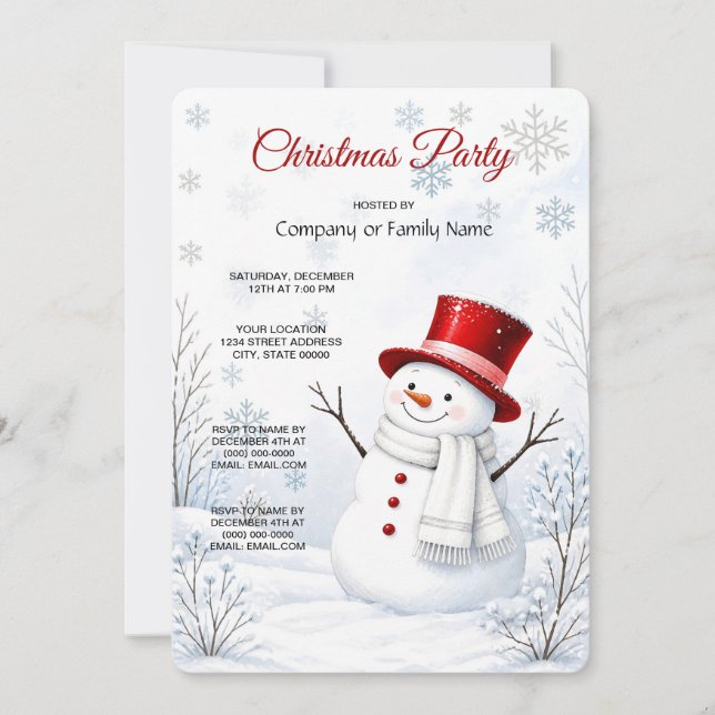 Convite de festa de Natal do boneco de neve de cha (Frente)