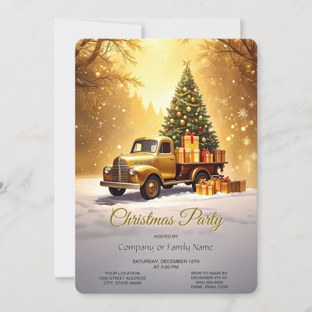 Convite de Festa de Natal do Caminhão Dourado Árvo (Frente)