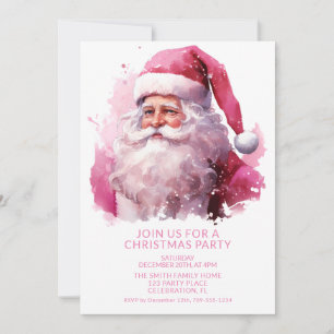 Convite de festa de Natal do Papai Noel Rosa