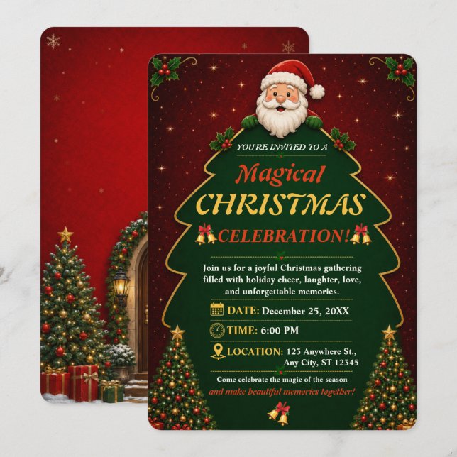 Convite de Festa de Natal Editável (Frente/Verso)