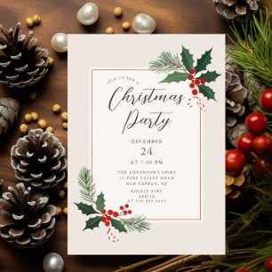 Convite de Festa de Natal Elegante com Azevinho