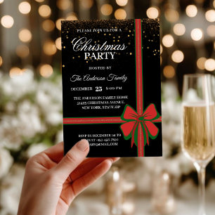 Convite de Festa de Natal Elegante com Laço Preto