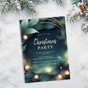 Convite de Festa de Natal Elegante Verde e Dourado