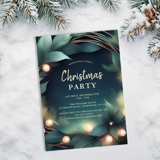 Convite de Festa de Natal Elegante Verde e Dourado (Criador carregado)