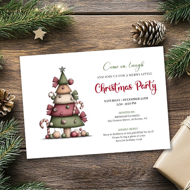 Convite de festa de Natal em desenho animado engra (Cute Funny Christmas Tree Cartoon Party Invitation)