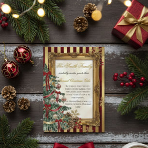 Convite de Festa de Natal em Dourado e Vermelho El