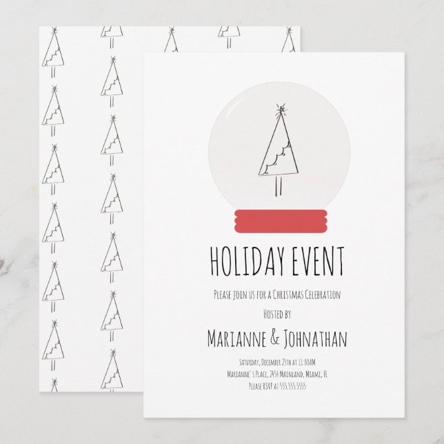 Convite de Festa de Natal em Globo de Neve com Árv (Frente/Verso)