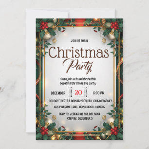 Convite de Festa de Natal em Moldura de Ouro Elega