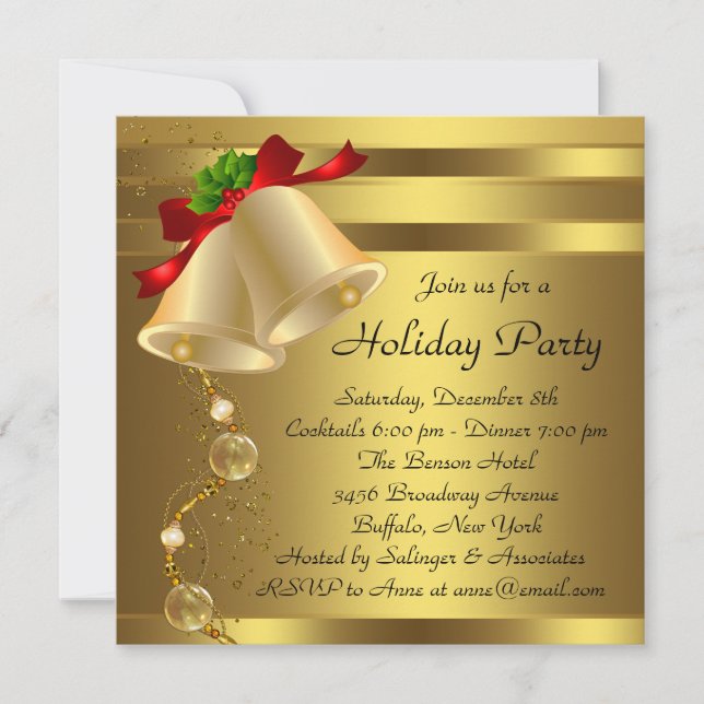 Convite de festa de Natal em ouro elegante (Frente)